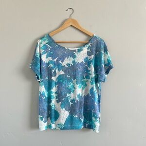 Cynthia Rowley | 100% Linen Floral Blue Short Sleeve Top